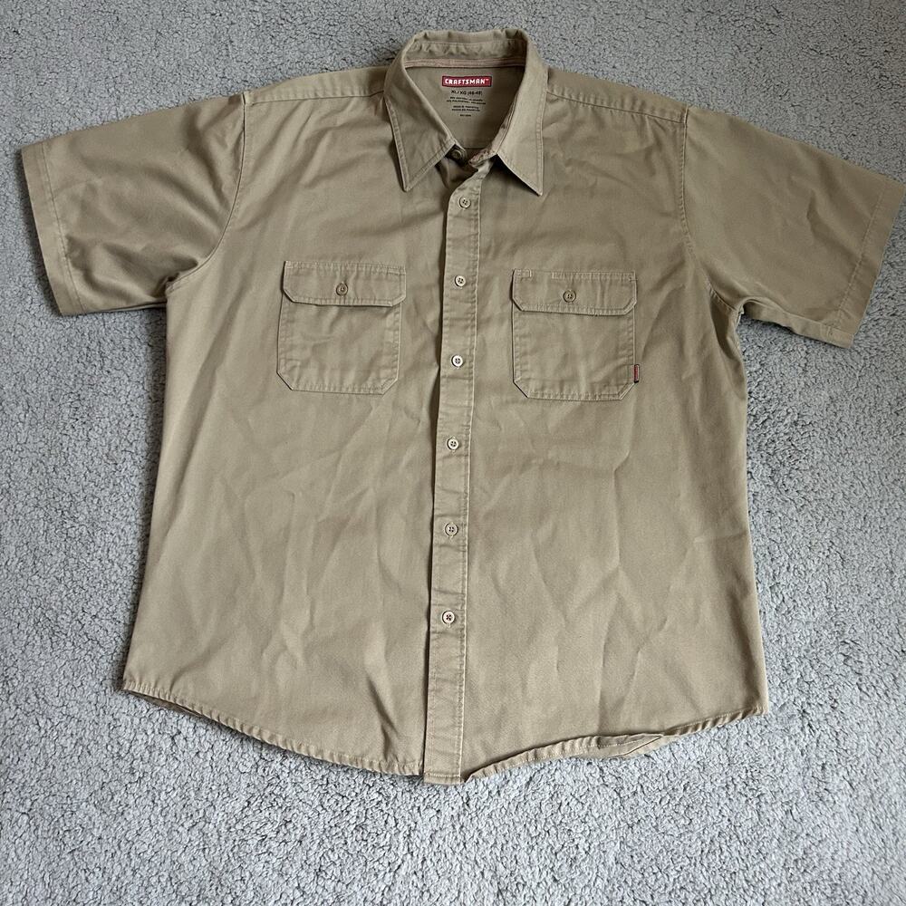 Craftsman Work Shirt Mens XL Tan Collared Short Sleeve Pocket Button Up Chore
